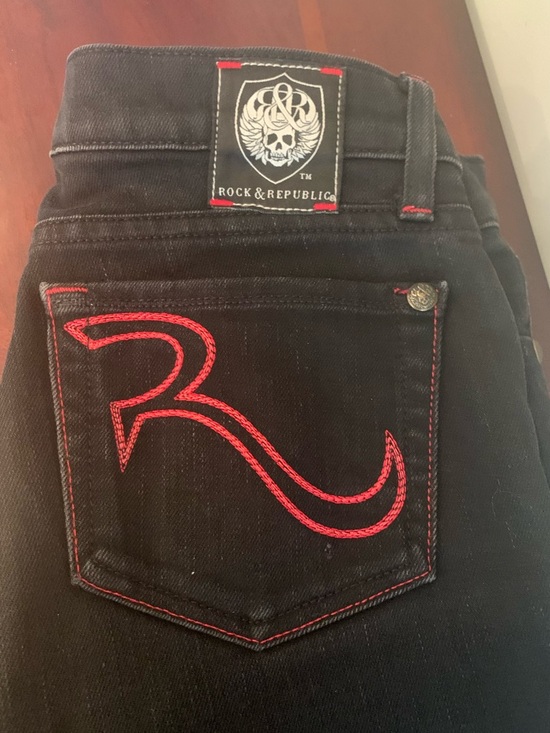 Rock & Republic Denim - Rock & Republic Y2K Vintage Black Jeans with Red Stitch Accents Made in USA 🇺🇸